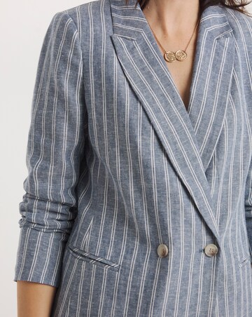 Blue Stripe Linen Double Breasted Blazer