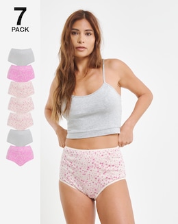 Pretty Secrets (7 Pack) Cotton Full Fit Brief Knickers Beige/Pink Floral