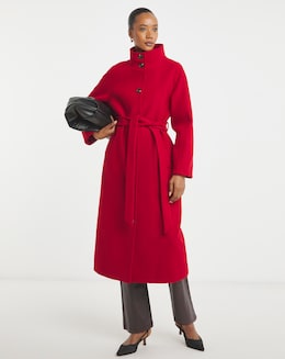 Red Funnel Neck Longline Coat