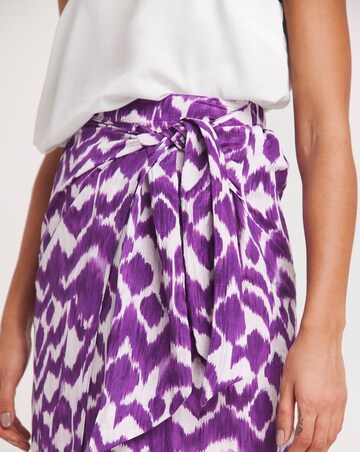 Purple Print Twist Wrap Midi Skirt