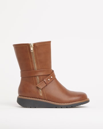 Heavenly Soles Billie Low Wedge Buckle Strap Boot - Wide Fit (E)