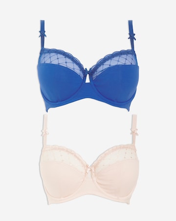 Pretty Secrets (2 Pack) Rachel Embroidery Balcony Bras (B-G) Blue/Cream