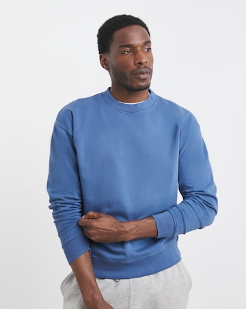 Relaxed Fit Garment Dyed Crew Sweatshirt- Blue