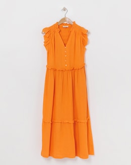 Cheesecloth Smock Dress With Shirred Shoulder