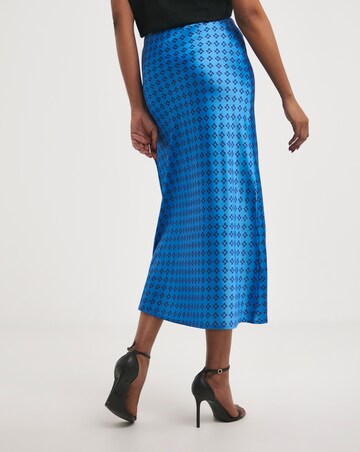 Blue Geo Printed Satin Slip Skirt