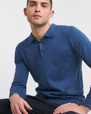 Blue Long Sleeve Knitted Polo