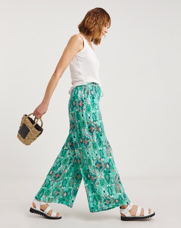 Turquoise Print Crinkle Palazzo Trousers