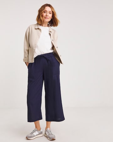 Navy Linen Mix Wide Leg Culotte