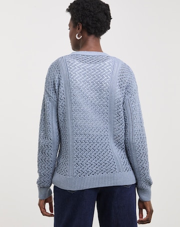 Blue Crochet Button Down Cardigan