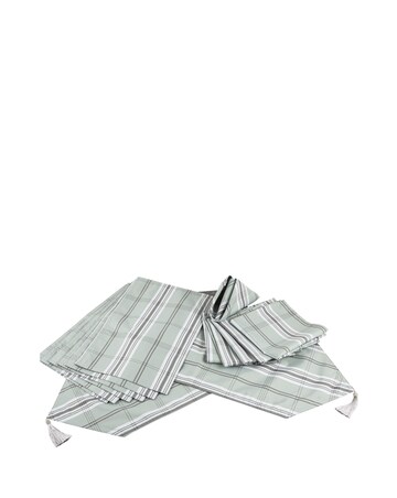 Waterside 13 Piece Grey Tartan Table Runner, Placemat & Napkin Set