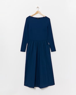 Slash Neck Ribbed Poplin Skirt Dress