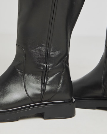 Andy Leather Stretch Seam Knee High Flat Boots - Wide Fit (E) & Curvy Calf