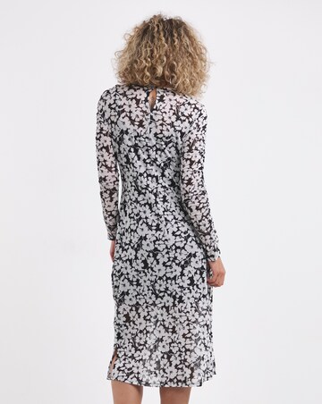 Printed Mesh Ruched Midi Dress