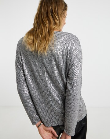 Sequin Keyhole Blouson Sleeve Top