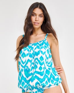 JD Williams Ikat Print Blouson Tankini Top