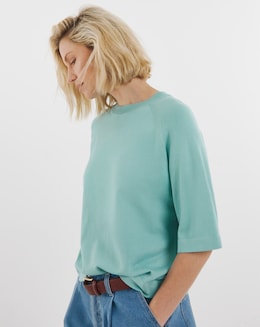 Teal Half Sleeve Knitted T-shirt