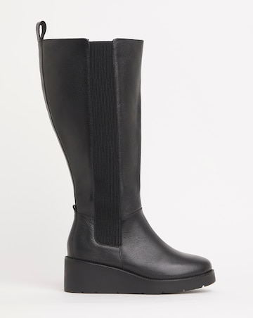 Mars Wedge Knee High Leather Chelsea Boot - Extra Wide Fit (EEE) & Super Curvy