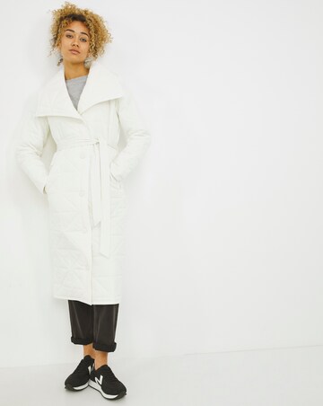 Ecru wrap longline quilt coat