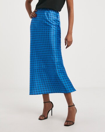 Blue Geo Printed Satin Slip Skirt