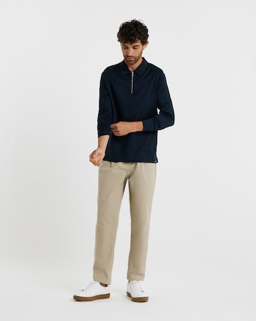 Folio Mercerised Supima Zip Long Sleeve Polo-Navy