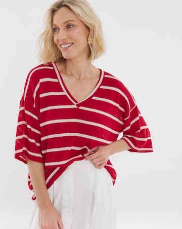 Stripe Textured V-Neck T-Shirt