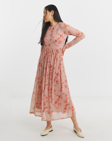 Mesh Gathered Skirt Maxi Dress