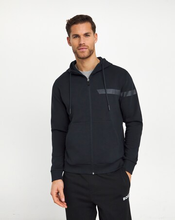 BOSS Navy Stripe Logo Zip Through Hoodie