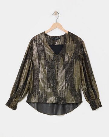 Metallic Button Through Dip Back Blouse