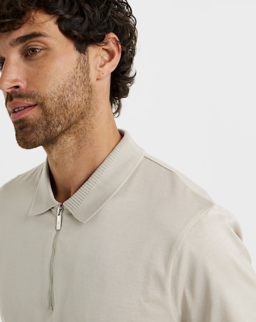 Folio Mercerised Supima Zip Polo-Stone