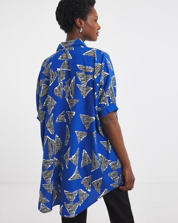 Womens Printed Oversized Blouse - Blue Abstract