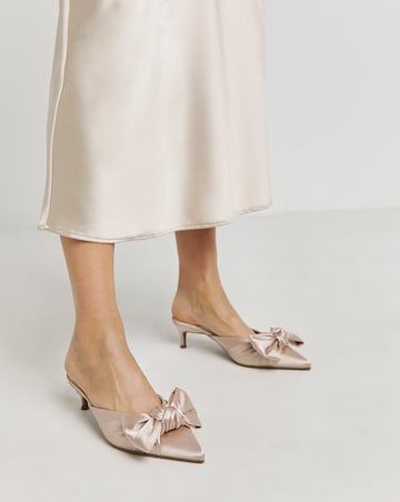 Tia Pointed Bow Kitten Heel Mules - Extra Wide Fit (EEE)