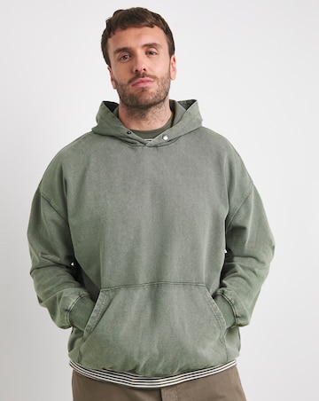 Acid Wash Oversized Hoodie- Khaki