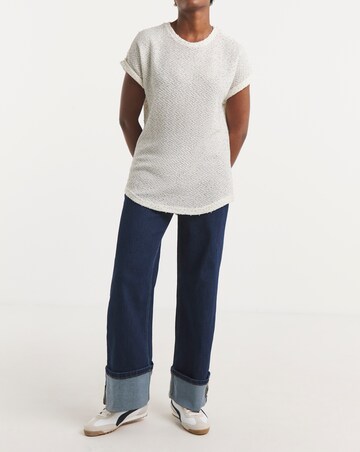 Textured Sequin Longline Curved Hem SS Top
