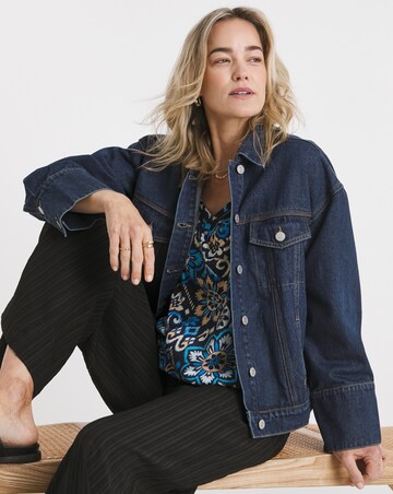 Blue Print V Neck Short Sleeve Bubble Hem Top