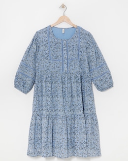 Anise Floral Print Ladder Trim Trapeze Dress