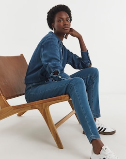 Mid Blue High Waist Super Soft Slim Leg Jean