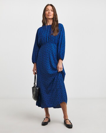 Blue Spot Balloon Sleeve Tea Dress