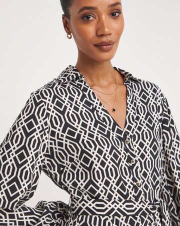 Long Sleeve Belted Swing Shirt Dress