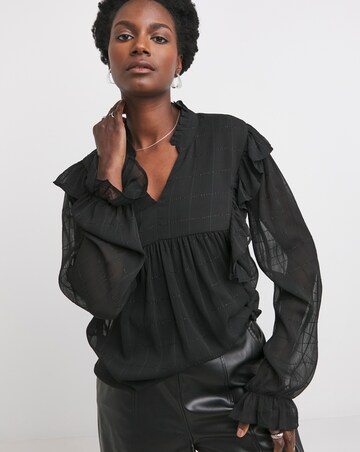 Check Frill Detail Blouse