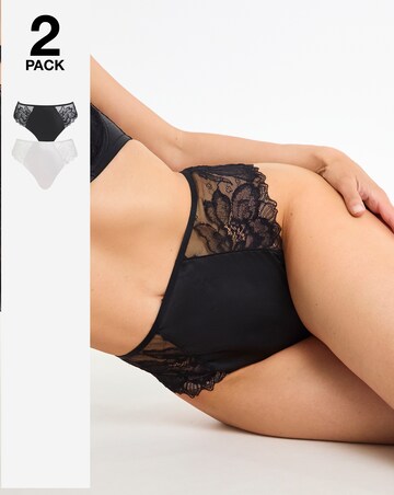 Pretty Secrets (2 Pack) Willow Stretch Lace High Leg Knickers Black/Cream