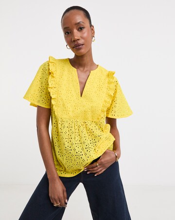 Pure Cotton Broderie Frill Jersey Back Top