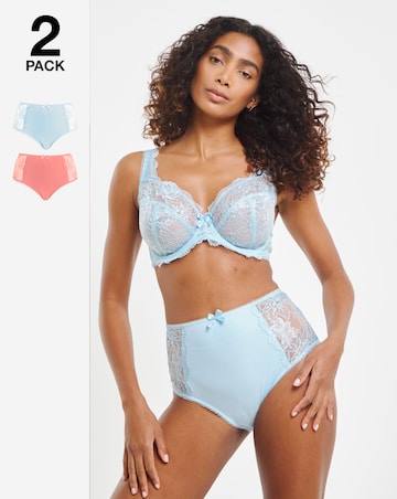 Pretty Secrets (2 Pack) Ella Lace Full Knickers Blue/Coral