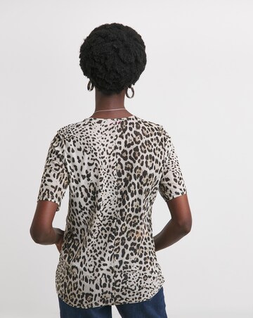 Leopard Print Crew Neck Mesh T-Shirt