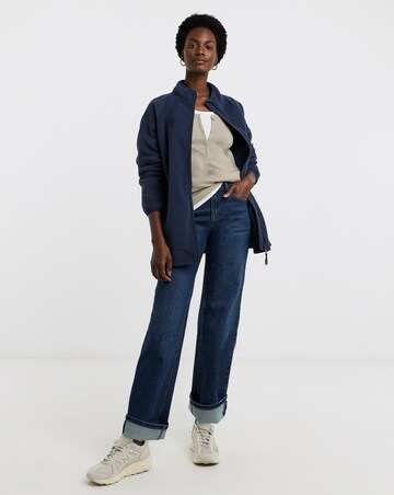 Navy Zip Through Longline Fleece