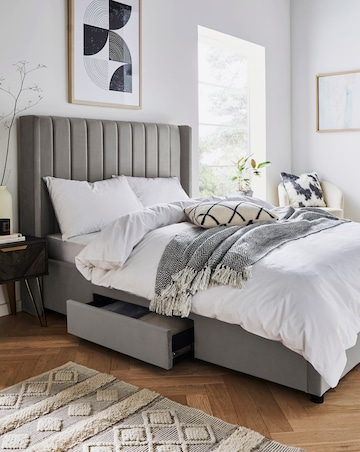 Eloise Winged Velvet Storage Bed with 3 Layer Memory Foam Hybrid Mattress