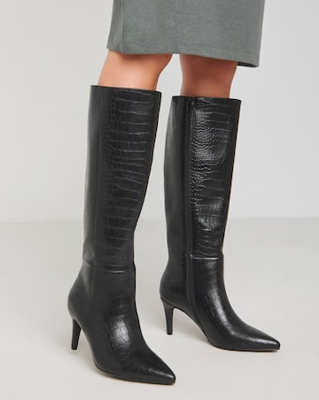 Heavenly Soles Ezra Knee High Heeled Boot Pointed Toe - Extra Wide Fit (EEE)