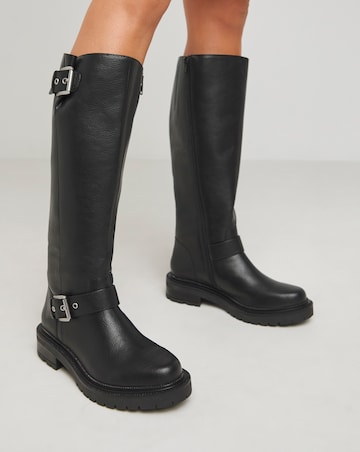 Eden Buckle Detail Knee High Boots - Extra Wide Fit (EEE) & Curvy Calf