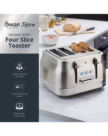 Swan Retro Revive 4 Slice Toaster Stainless Steel
