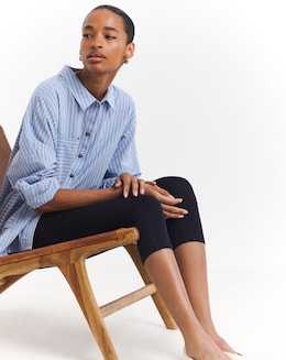 Navy Cropped Jersey Leggings