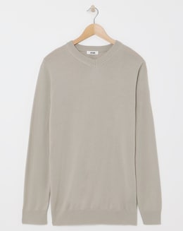 Stone Merino Wool V Neck Jumper